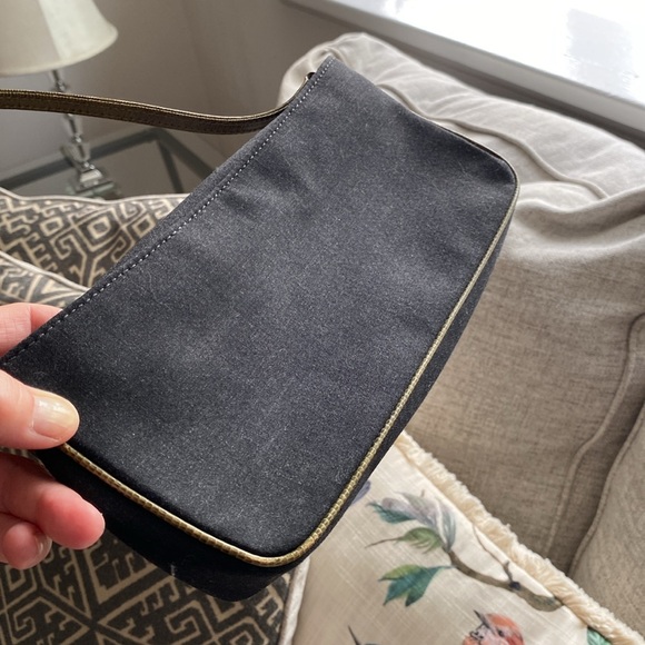 Kate Spade vintage black cloth shoulder bag/purse with green leather trim. - Picture 8 of 14